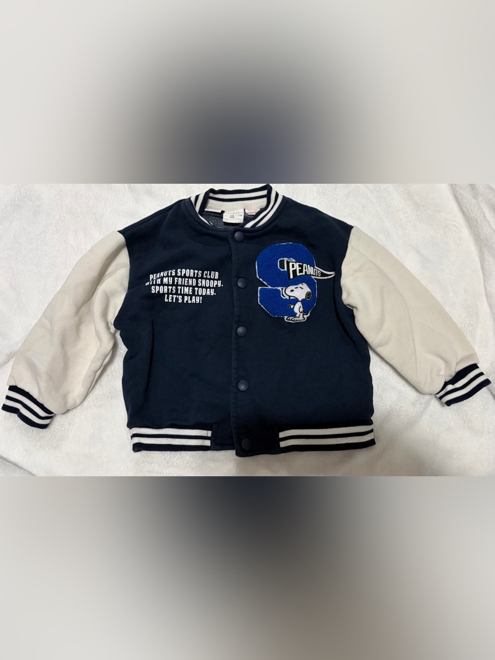 Zara kids size 4-5 Navy Blue & White Snoopy Varsity Jacket
